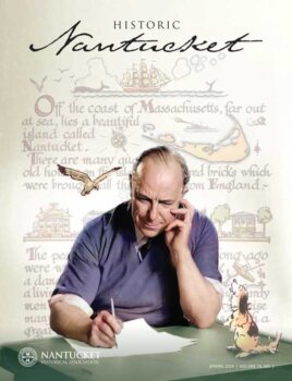 Cover of Historic Nantucket magazine depicting Tony Sarg working at a desk.