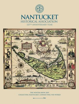 Catlalog Cover showcasing a color ful historic map of Nanutcket